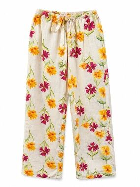 Women’s Cream Floral Wide-Leg Drawstring Pants
